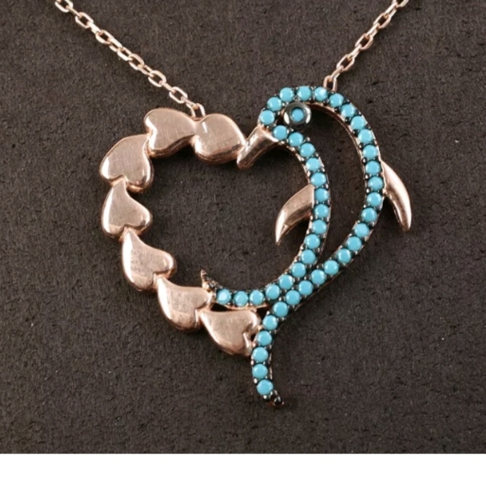 Ocean lover turquoise dolphin heart necklace